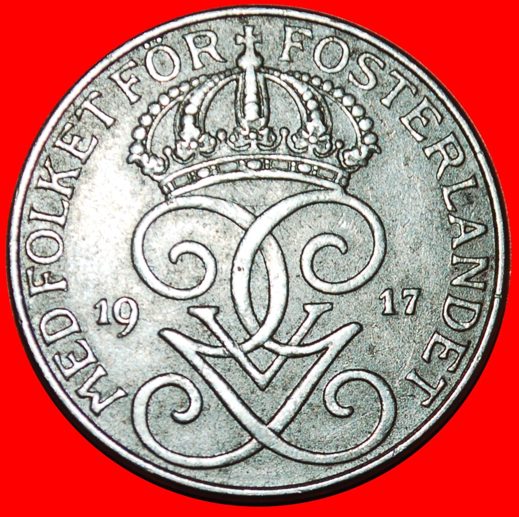 Ⰶ 2 SOLD 3 CROWNS (1917-1919):SWEDEN★5 ORE 1917 IRON SCARCE! GUSTAV V (1907-★LOW START ★ NO RESERVE!
