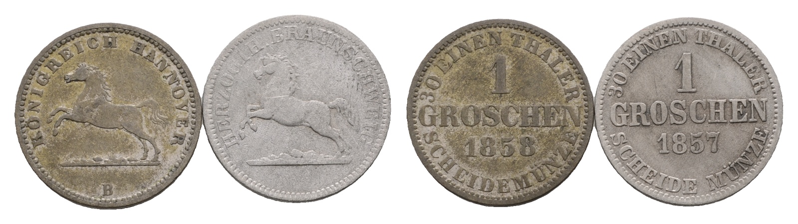  Hannover, Braunschweig; 2 Kleinmünzen 1857 /1858   