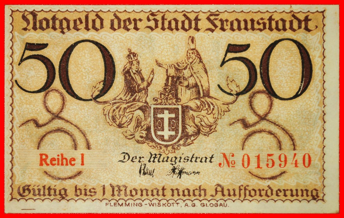 ⰆPOSEN:GERMANY FRAUSTADT (POLAND WSCHOWA)★50 PFENNIGS (1918-1920)★UNC GLOGAU★LOW START ★ NO RESERVE!