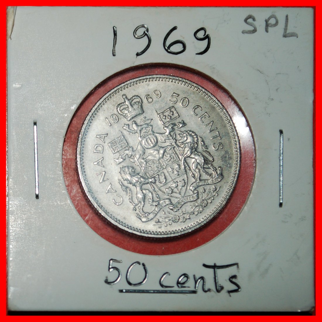 Ⰶ LION (1968-1989): CANADA★50 CENTS 1969! ELIZABETH II (1953-2022) IN HOLDER★LOW START ★ NO RESERVE!