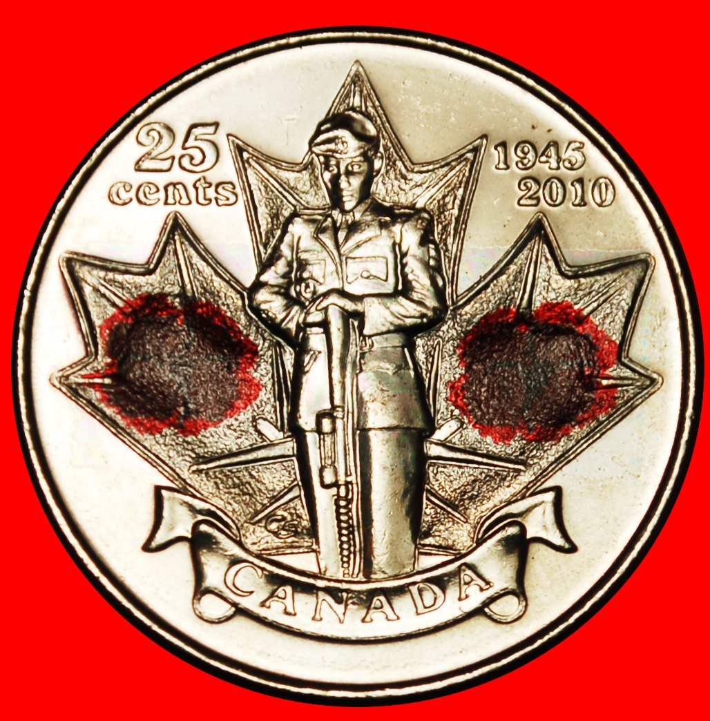 Ⰶ KRIEG 1939-1945: KANADA ★ 25 CENT 2010 STG STEMPELGLANZ! ELISABETH II. (1953-2022) OHNE VORBEHALT!