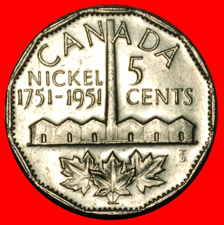 Ⰶ KEIN INDIEN: KANADA ★ 5 CENT NICKEL 1751-1951! GEORG VI. (1937-1952)★OHNE VORBEHALT!
