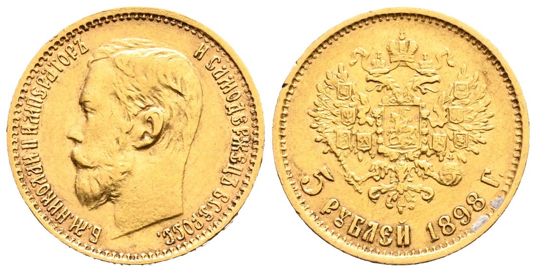PEUS 2054 Russland 3,87 g Feingold. Zar Nikolaus II. (1894 - 1917) 5 Rubel GOLD 1898 АГ (AG) Sehr schön