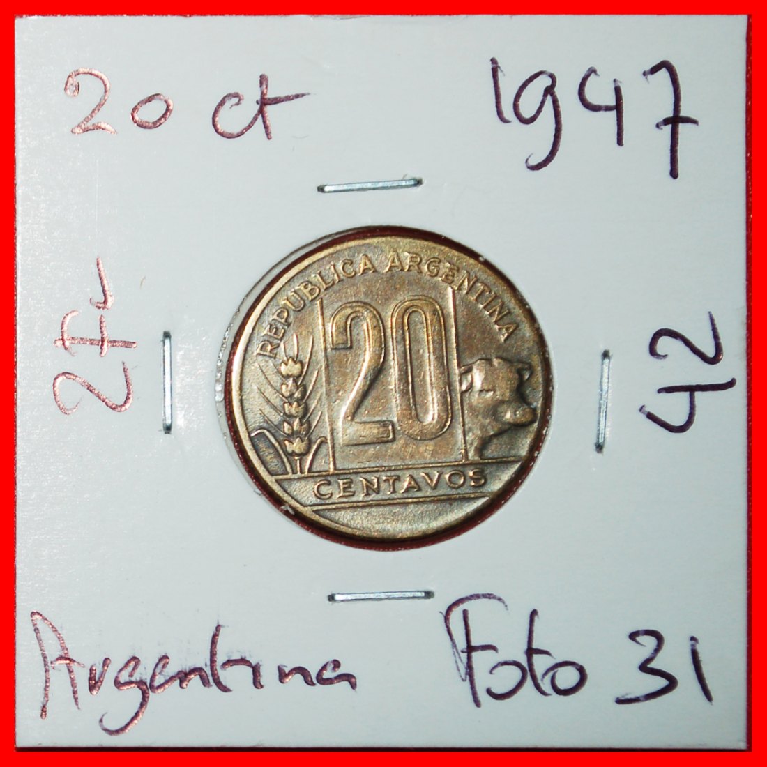 Ⰶ KUH (1942-1950): ARGENTINIEN ★ 20 CENTAVO 1947! IN PACKUNG! ★OHNE VORBEHALT!