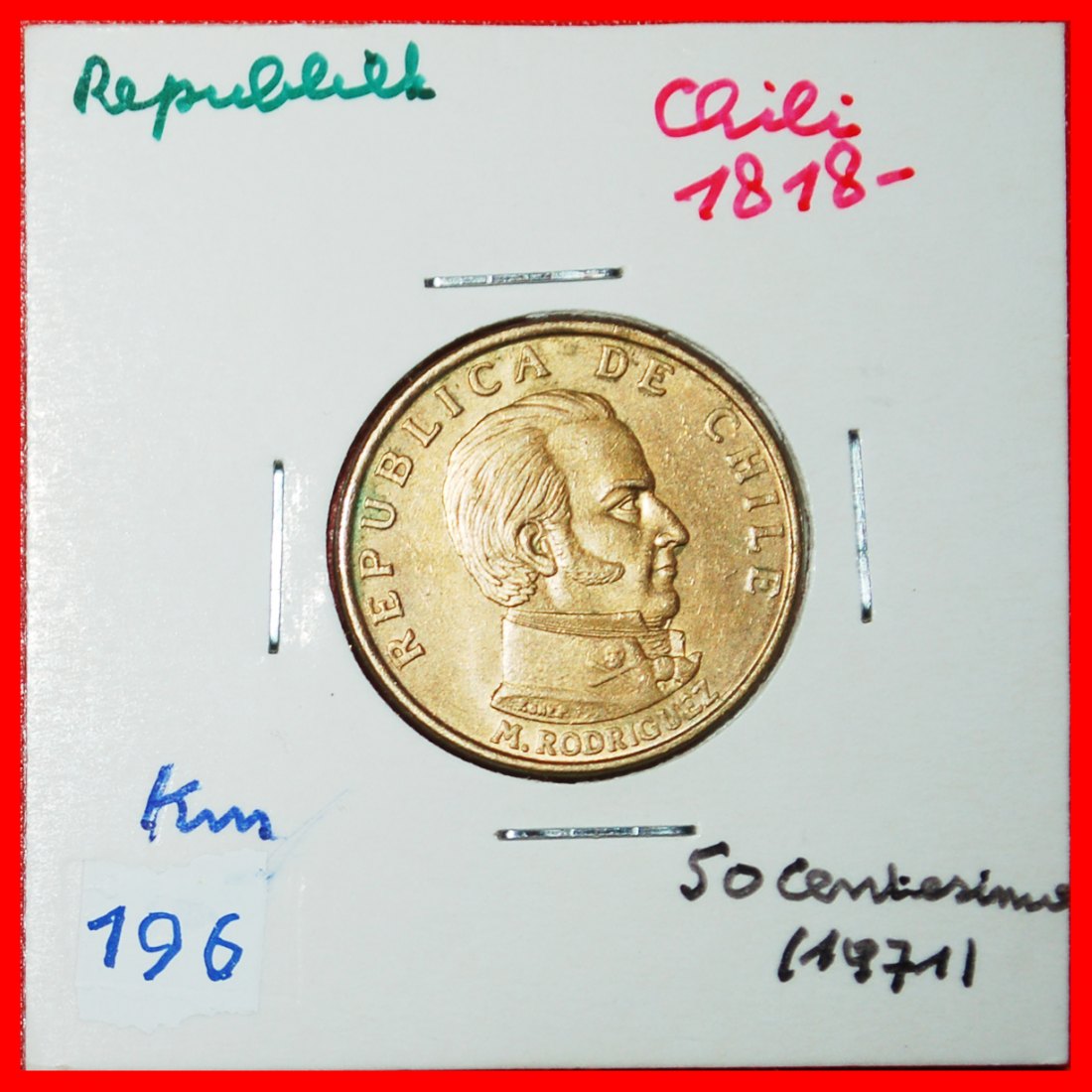 Ⰶ SKULL AND CROSSBONES: CHILE ★ 50 CENTESIMOS 1971 RODRIGUEZ (1785-1818)! ★LOW START ★ NO RESERVE!