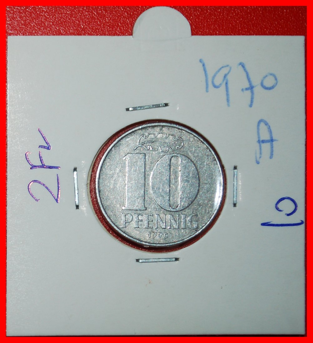 Ⰶ HAMMER AND COMPASS (1963-1990):GERMANY★10 PFENNIGS 1970A! DIES 1+A! HOLDER★LOW START ★ NO RESERVE!
