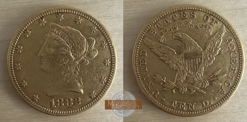 USA 10 Dollar MM-Frankfurt Feingold: 15,05g Eagle Liberty Head 1882 