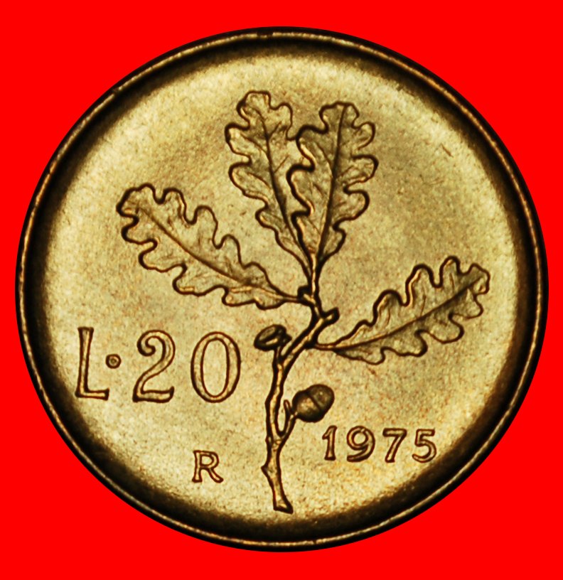 Ⰶ PLAIN EDGE (1968-2001): ITALY ★ 20 LIRAS 1975R UNC MINT LUSTRE! LOW START ★ NO RESERVE!