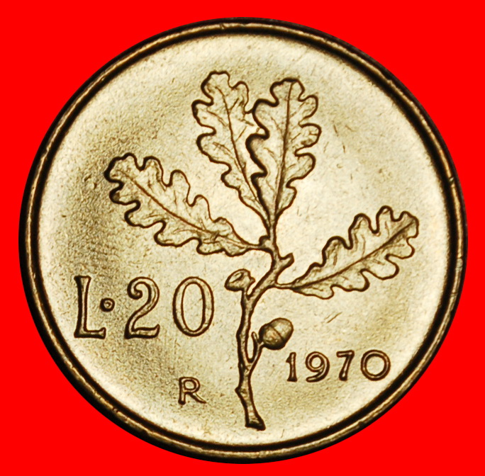 Ⰶ PLAIN EDGE (1968-2001): ITALY ★ 20 LIRAS 1970R UNC MINT LUSTRE! LOW START ★ NO RESERVE!