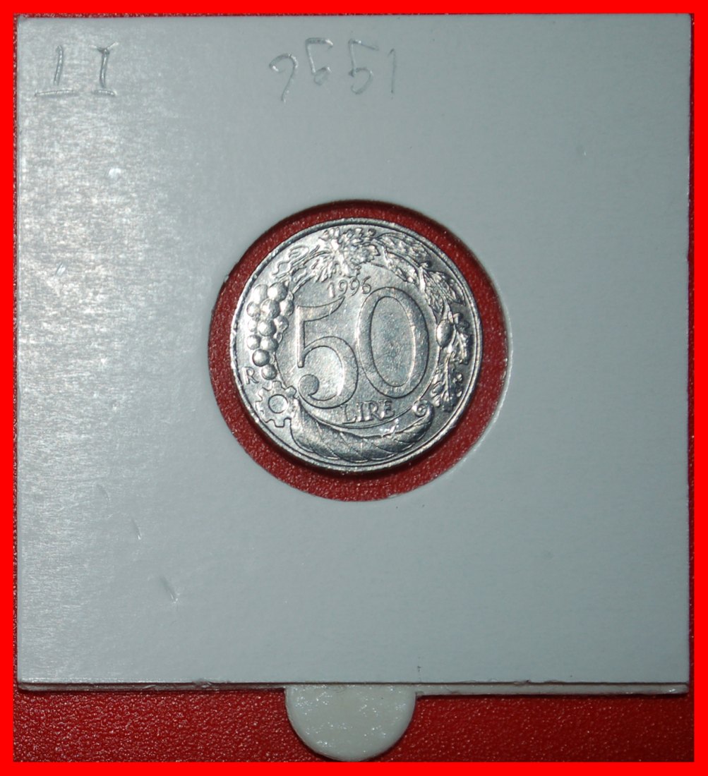 Ⰶ TURRETED ALLEGORY (1996-2001):ITALY★50 LIRAS 1996R! MINT LUSTRE! IN HOLDER★LOW START ★ NO RESERVE!