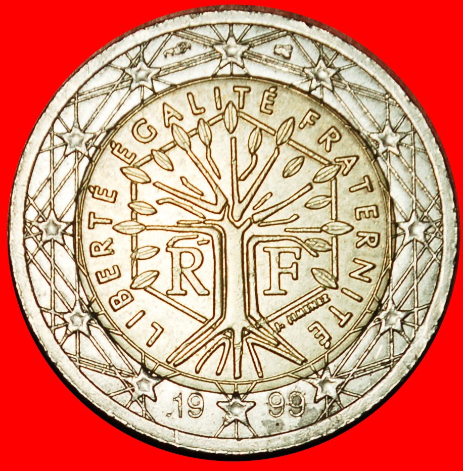 Ⰶ PHALLIC TYPE 1999-2006: FRANCE ★ 2 EURO 1999 WORLD TREE MINT LUSTRE! LOW START ★ NO RESERVE!