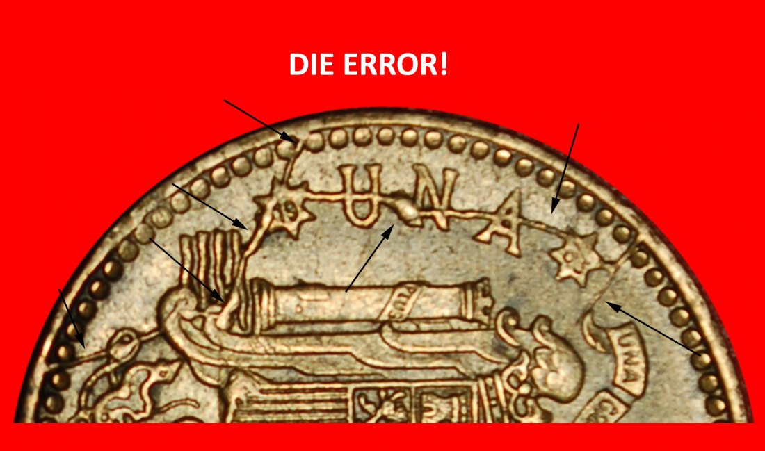 Ⰶ GENERALISSIMO FRANCO (1947-1975): SPAIN ★ 1 PESETA 1963 (1953) DIE ERROR! LOW START ★ NO RESERVE!