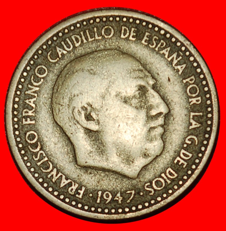 Ⰶ GENERALISSIMO FRANCO (1936-1975): SPAIN ★ 1 PESETA 1949 (1947)! LOW START ★ NO RESERVE!