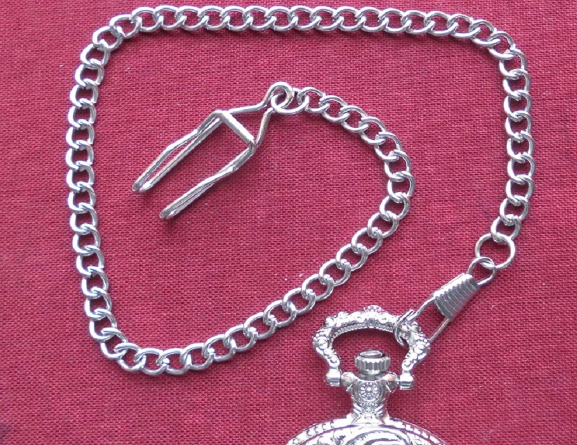  Uhrenkette Taschenuhrenkette 37cm lang 5mm stark silberfarbig neu   
