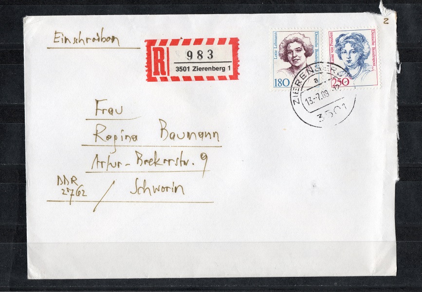  BRD 1989 Einschreiben mit Mi.1127-1128 Echt gelaufen   