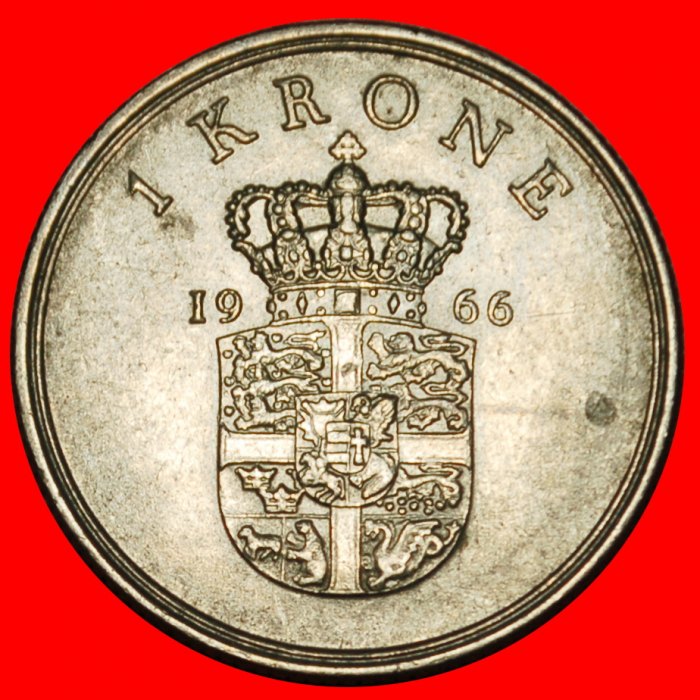 Ⰶ GREENLAND and FAROE 1960-1972: DENMARK★1 CROWN 1966 FREDERICK IX (1899-1972)★LOW START★NO RESERVE!