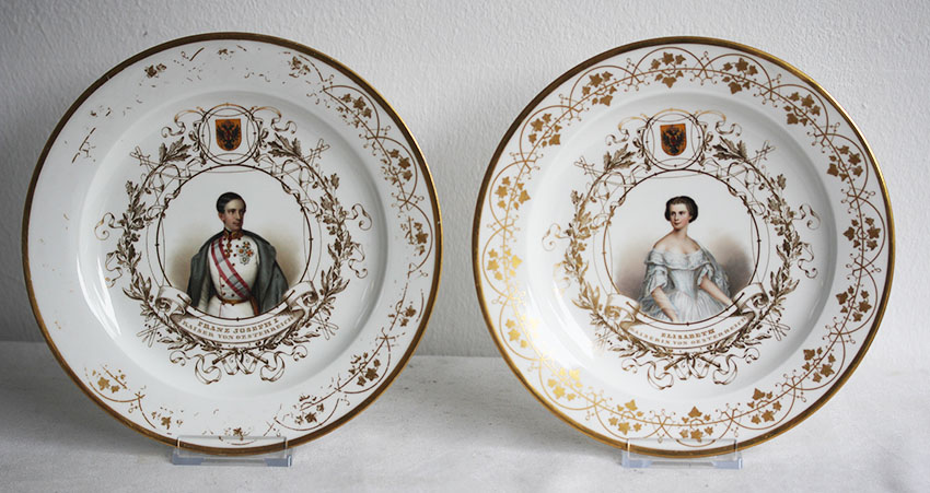 Tellerpaar mit Porträts der Kaiser Franz Joseph I. und Elisabeth von Österreich