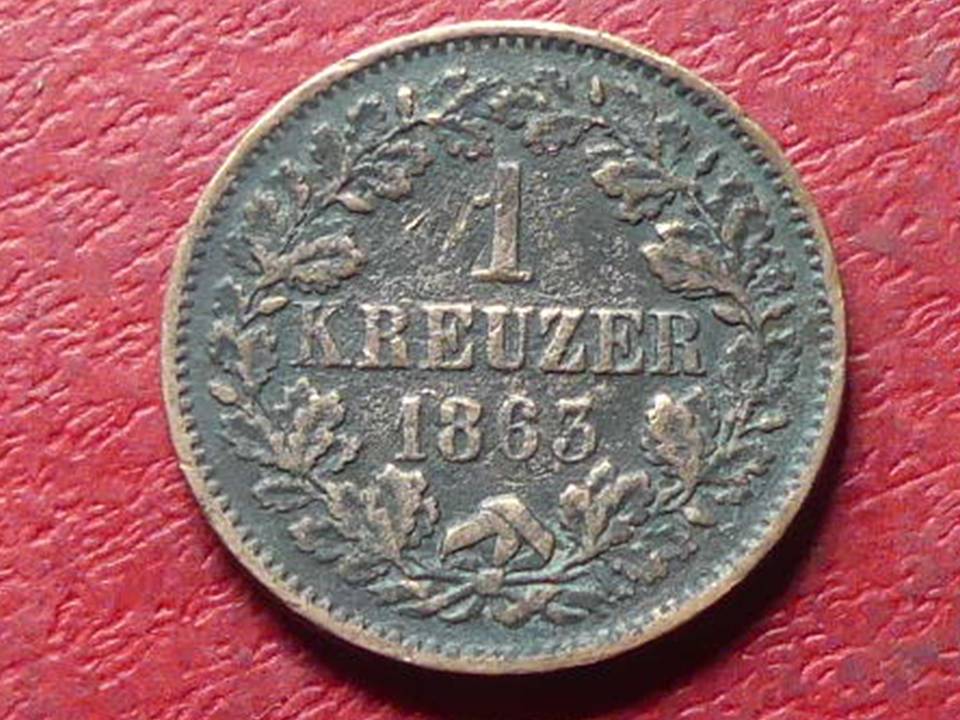  Alte Münze Baden 1 Kreuzer 1863 Friedrich I   