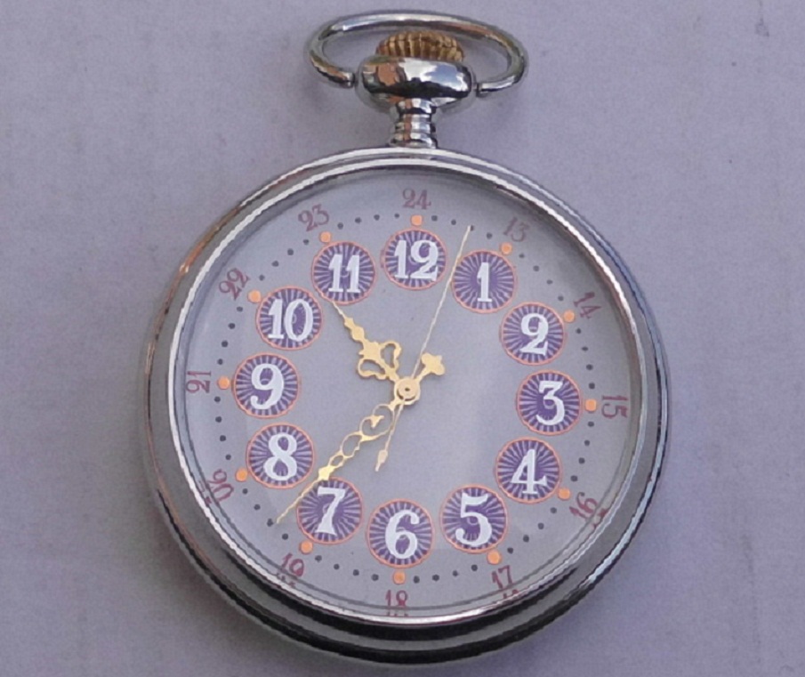 Taschenuhr farbiges Zifferblatt Blumen auf dem Deckel 45mm silberfarbig Quarzwerk NEU !