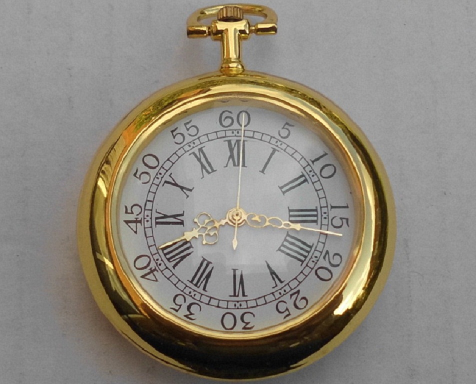Taschenuhr römisches Zifferblatt Deckel mit Malerei 45mm goldfarbig Quarzwerk NEU !