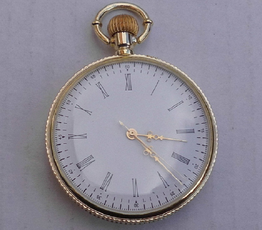 Taschenuhr Deckel mit Kaltemaillenmotiv 48mm goldfarbig Quarzwerk NEU !