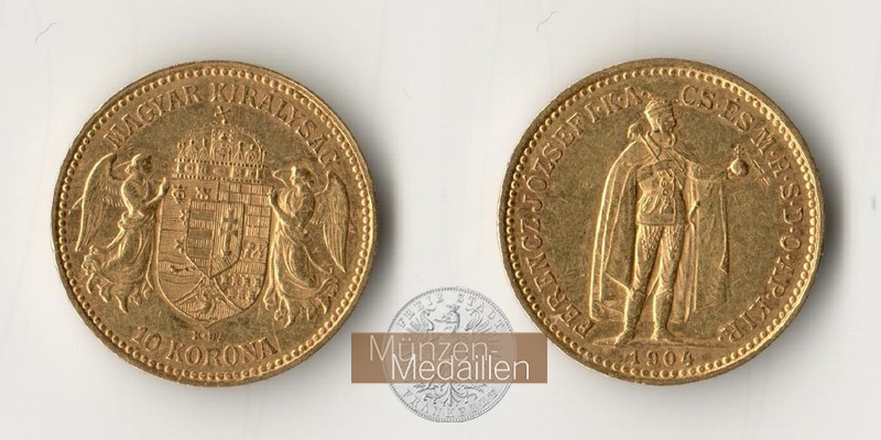 Ungarn, Franz Joseph I (1848-1916) MM-Frankfurt Feingewicht: 3,05g 10 Korona 1904 