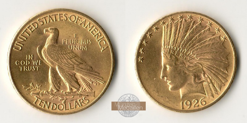 USA MM-Frankfurt Feingewicht: 15,05g Gold 10 Dollar 1926 Indian Head