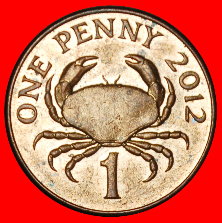  Ⰶ GROSSBRITANNIEN (1998-2012): GUERNSEY★1 PENNY 2012 KRABBEN! ELISABETH II 1953-2022★OHNE VORBEHALT!   