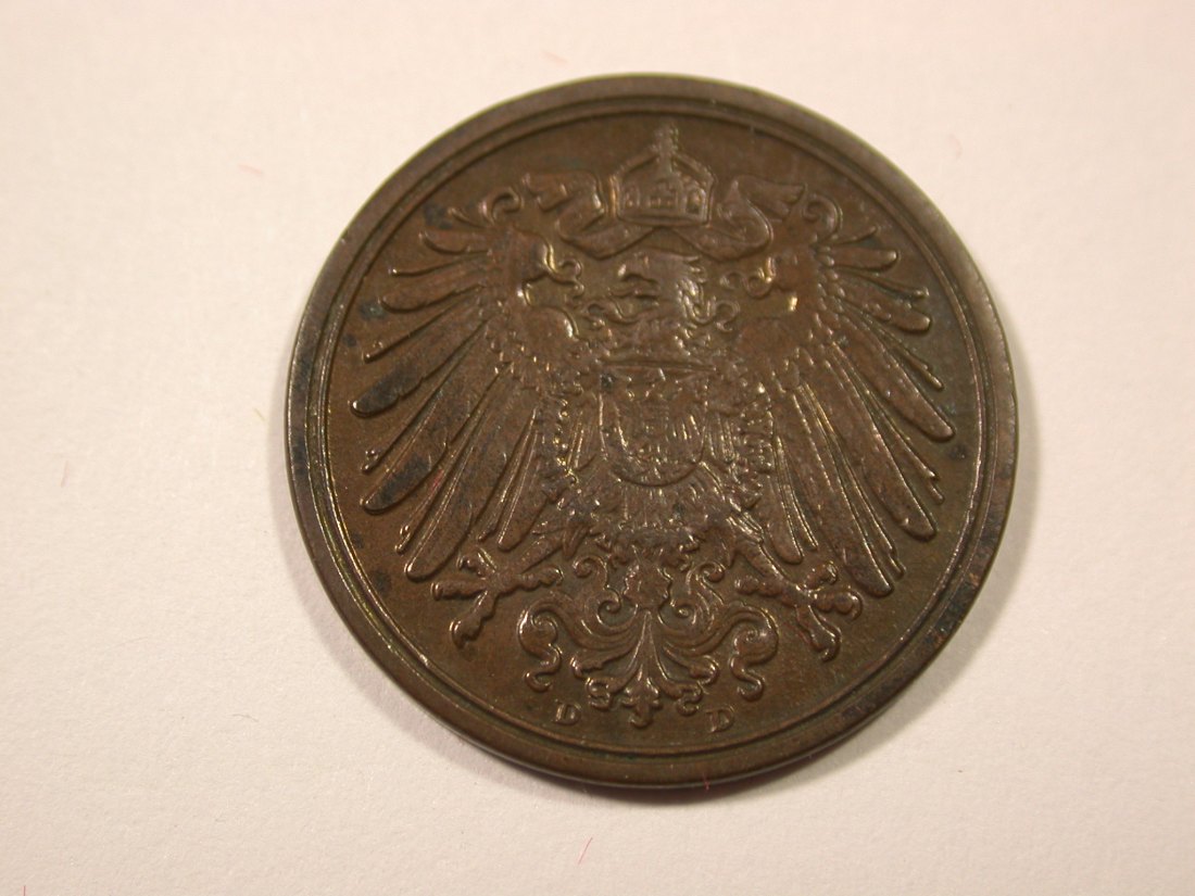  I6 KR  1 Pfennig 1907 D in ss+  Originalbilder   