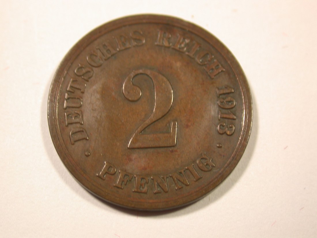 I6 KR 2 Pfennig 1913 F in ss Originalbilder