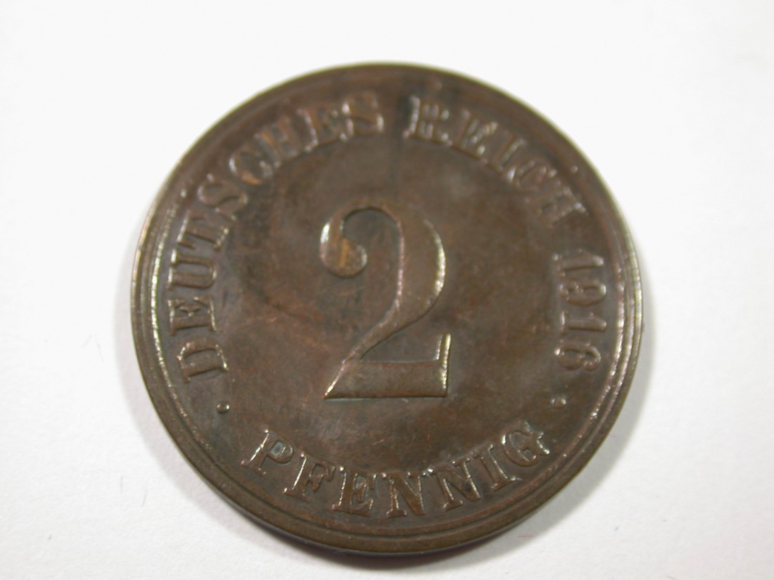 I6 KR 2 Pfennig 1916 A in ss+ Originalbilder