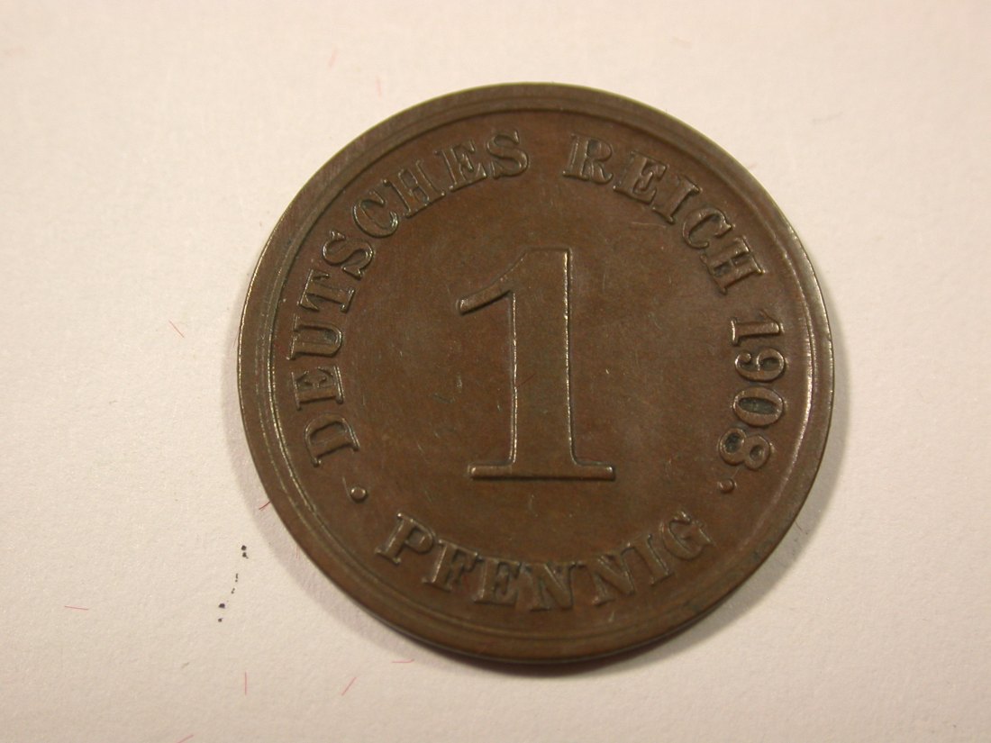 I6 KR 1 Pfennig 1908 J in ss+ Originalbilder