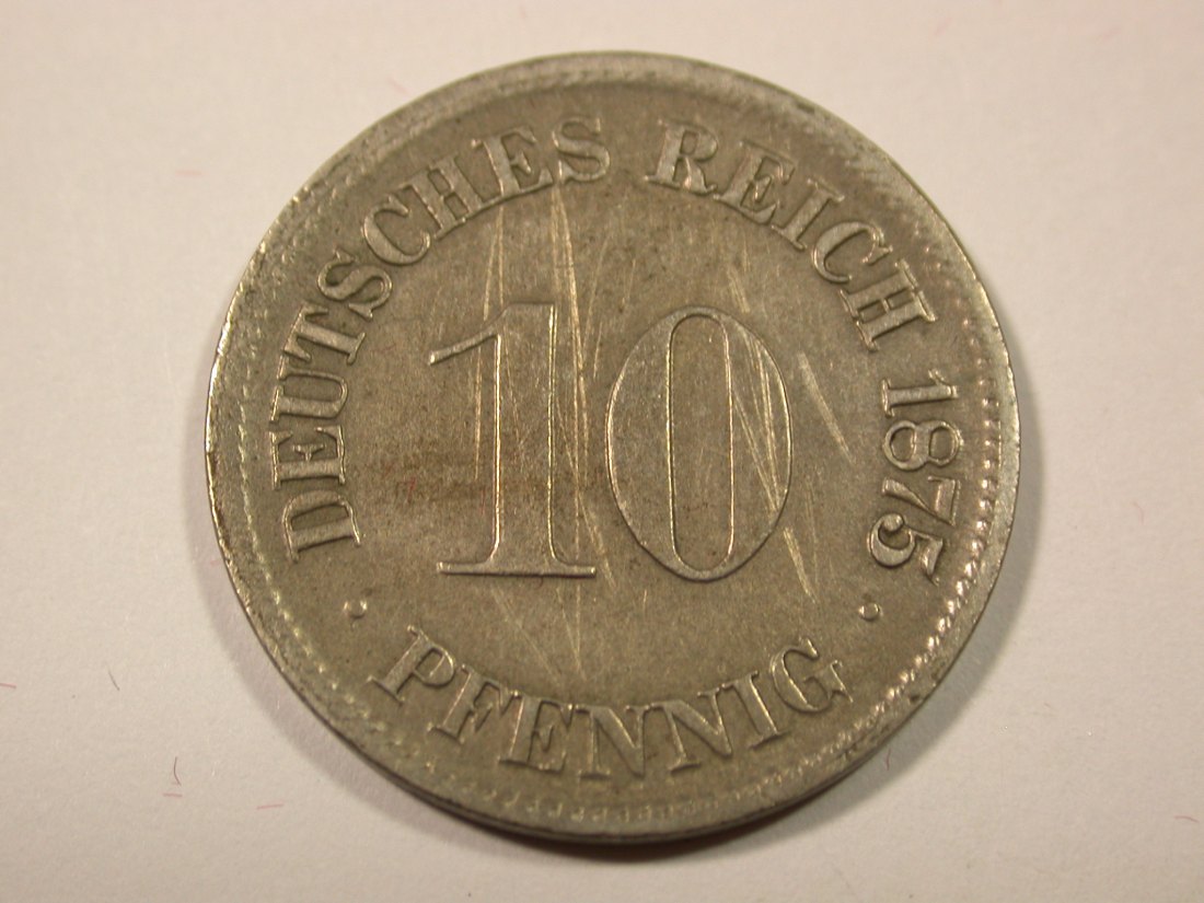 I6 KR 10 Pfennig 1875 F in ss/ss+ Originalbilder