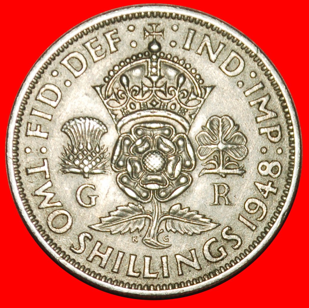 Ⰶ ROSE WITH INDIA: GREAT BRITAIN★2 SHILLINGS FLORIN 1948 GEORGE VI 1937-1952★LOW START ★ NO RESERVE!