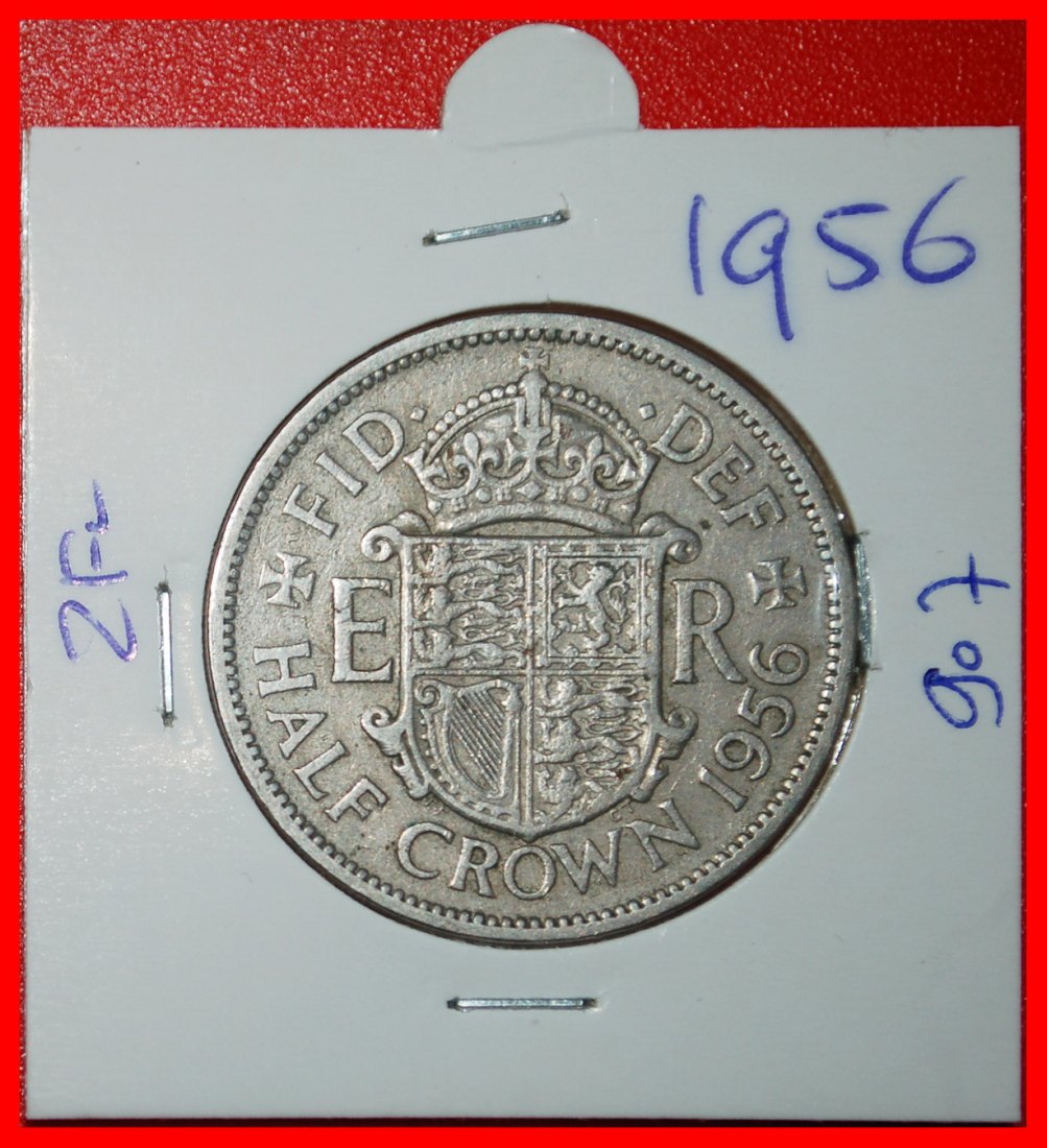 ⰆCOAT OF ARMS 1954-1970:GREAT BRITAIN★HALF CROWN 1956★ELIZABETH II 1953-2022★LOW START ★ NO RESERVE!