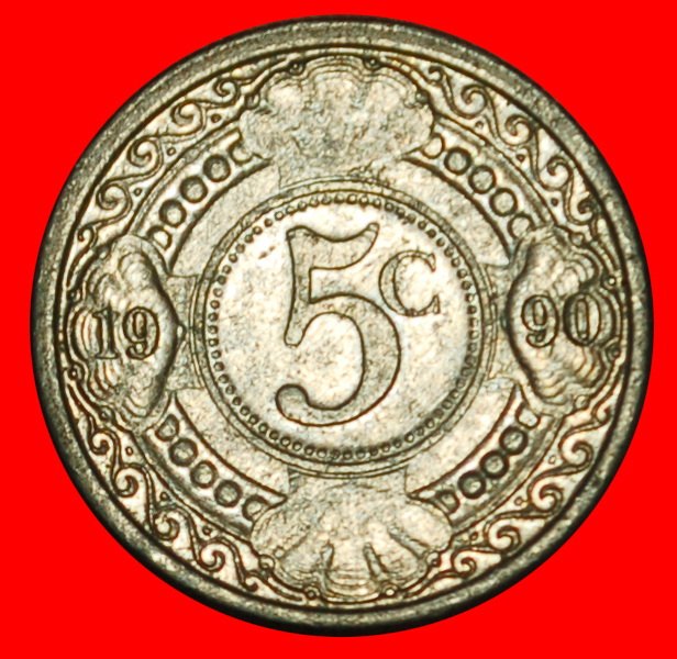 Ⰶ OHNE ARUBA (1989-2023): NIEDERLANDE ANTILLEN ★ 5 CENT 1990! BEATRIX (1980-2013)★OHNE VORBEHALT!   