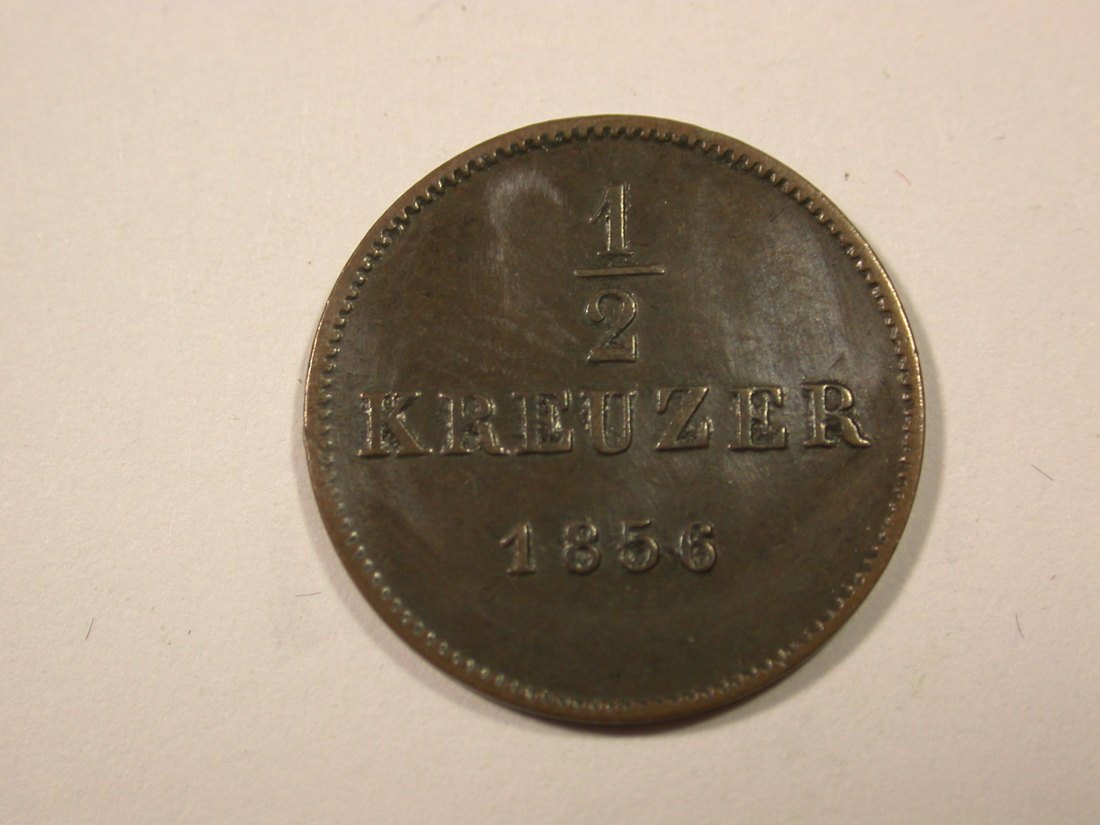 I7 Württemberg 1/2 Kreuzer 1856 in f.vz Originalbilder