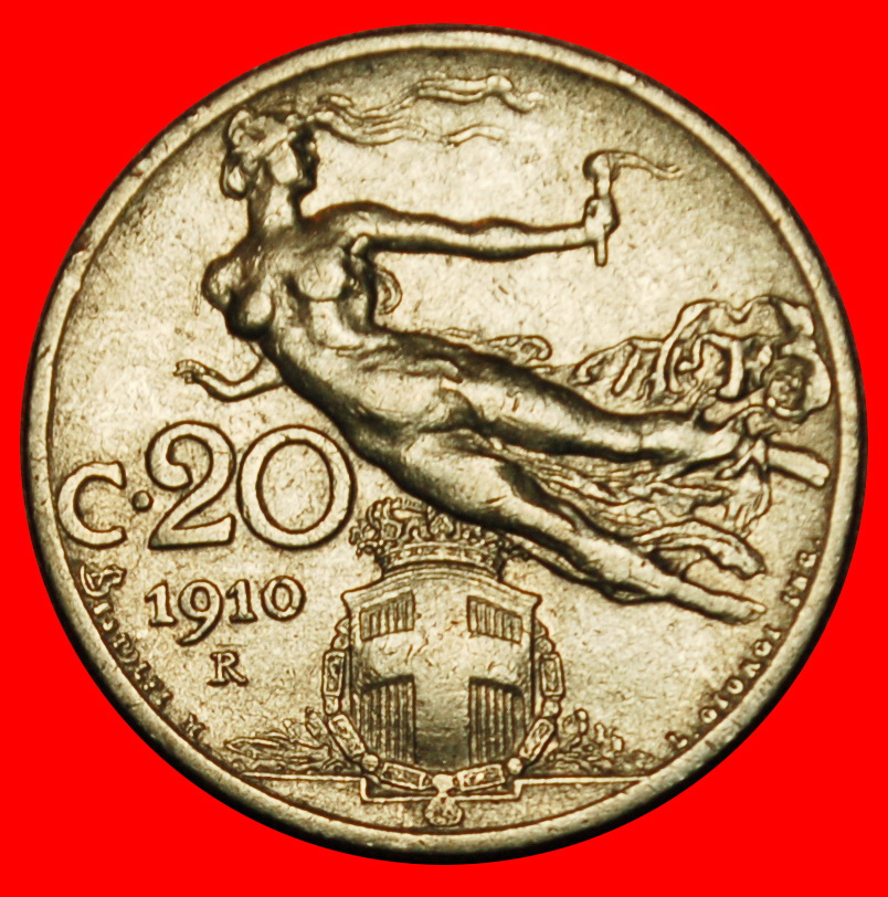 Ⰶ FLYING TORCH (1907-1935): ITALY ★ 20 CENTESIMOS 1910R! DIES 1+A! ★LOW START ★ NO RESERVE!