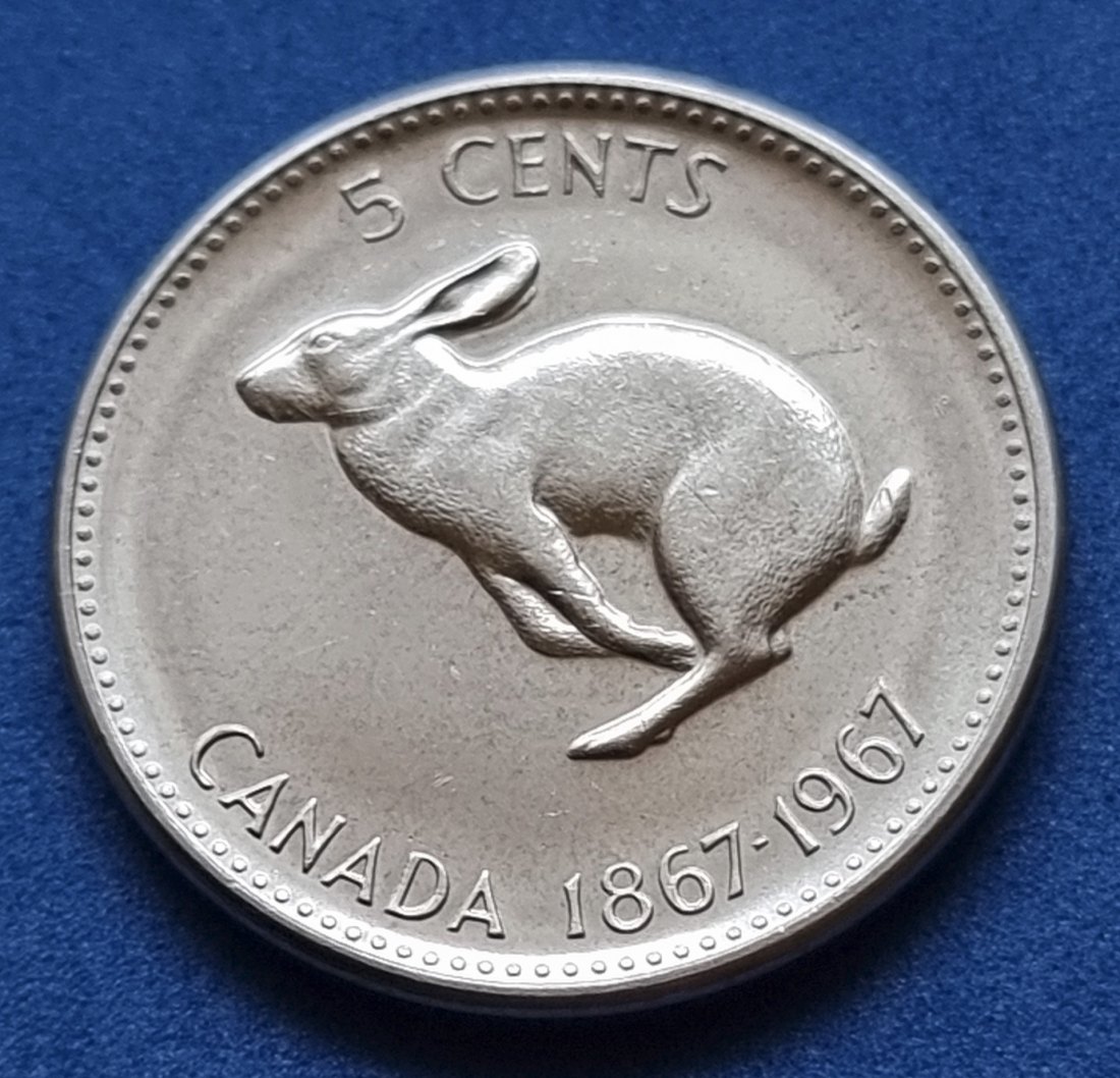 18150(4) 5 Cents (Kanada / Hase) 1967 in UNC- ..................................... von Berlin_coins