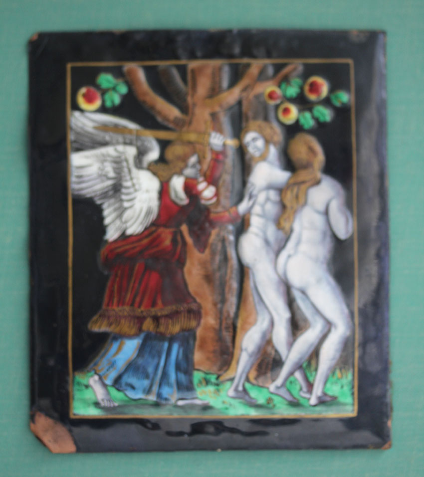 Limoges Emaille, Vertreibung Adams und Evas aus dem Paradies, Laudin ,18 Jh.