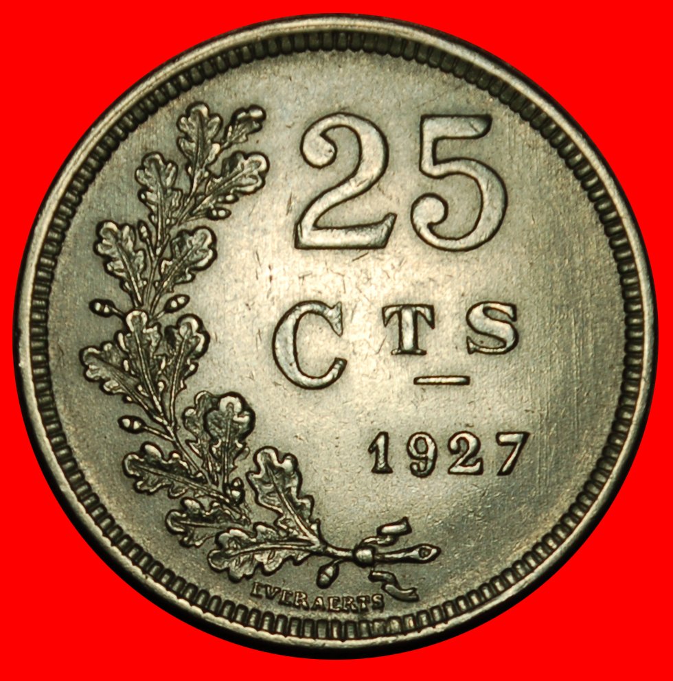 Ⰶ BELGIUM: LUXEMBOURG★25 CENTIMES 1927 LION AND STARS! CHARLOTTE (1919-1964)★LOW START ★ NO RESERVE!