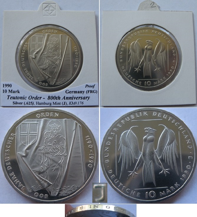  1990-Germany-10 Mark (J)- Teutonic Order-silver coin-Proof   