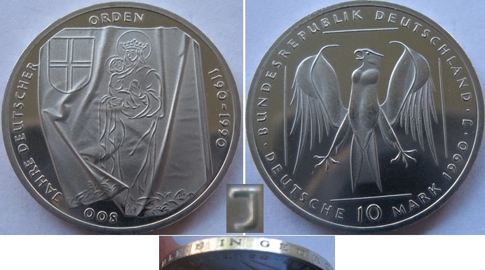  1990-Germany-10 Mark (J)- Teutonic Order-silver coin-Proof   