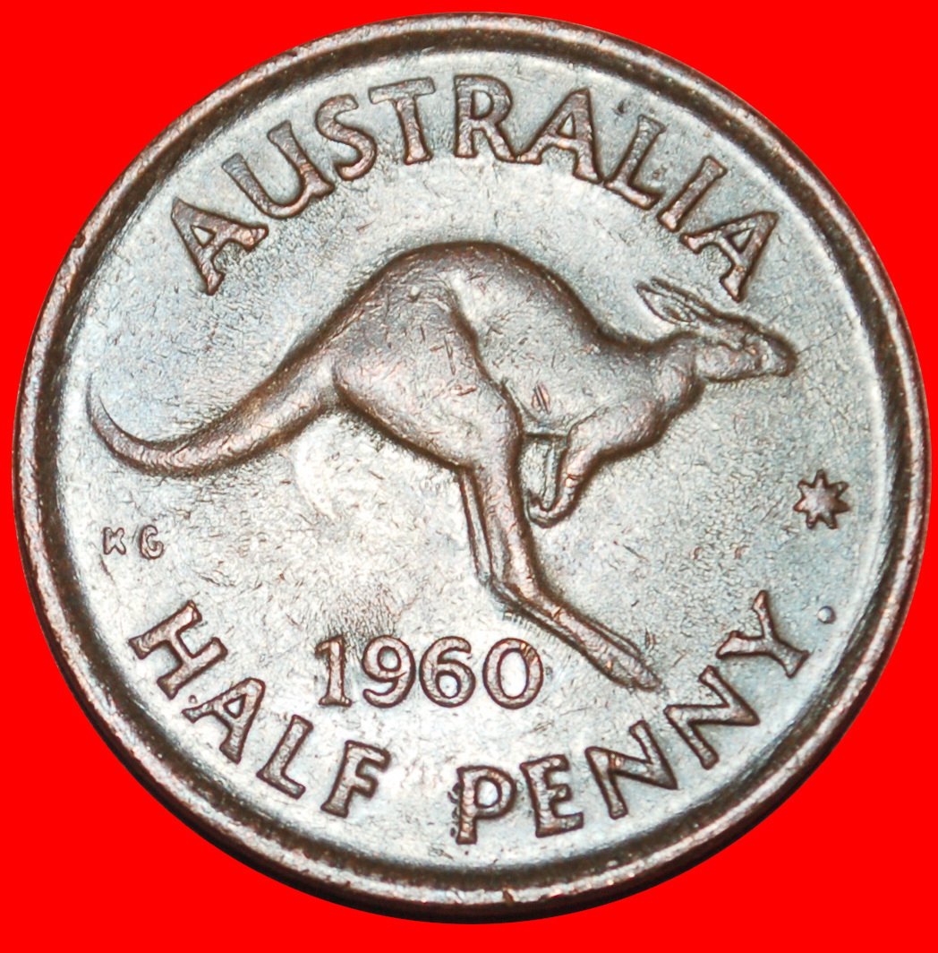 Ⰶ PERTH: AUSTRALIA ★1/2 PENNY 1960! KANGAROO RIGHT! ELIZABETH II (1953-2022) LOW START ★ NO RESERVE!