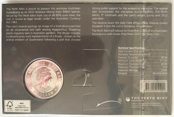  AUSTRALIEN - 1oz Kookaburra 2022 - Brisbane Money Expo - Privy * KOALA * coloriert im Blister   