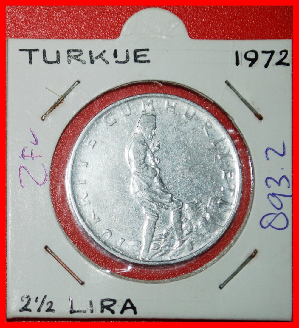  Ⰶ ATATURK (1923-1938): TURKEY ★ 2 1/2 LIRAS 1972 TYPE 1960-1980 ERROR★HOLDER★LOW START ★ NO RESERVE!   
