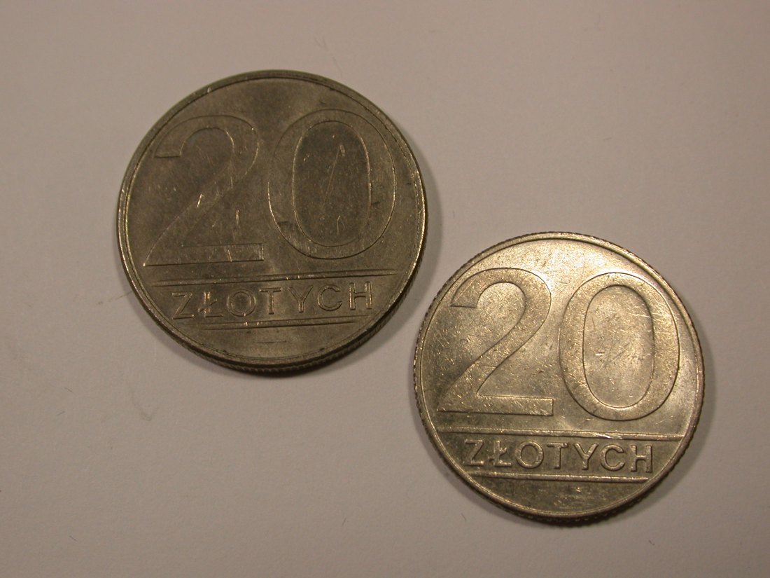 I8 Polen 20 Zloty Umlauf 1985 und 1990 untersch. groß in vz/vz-st Originalbilder