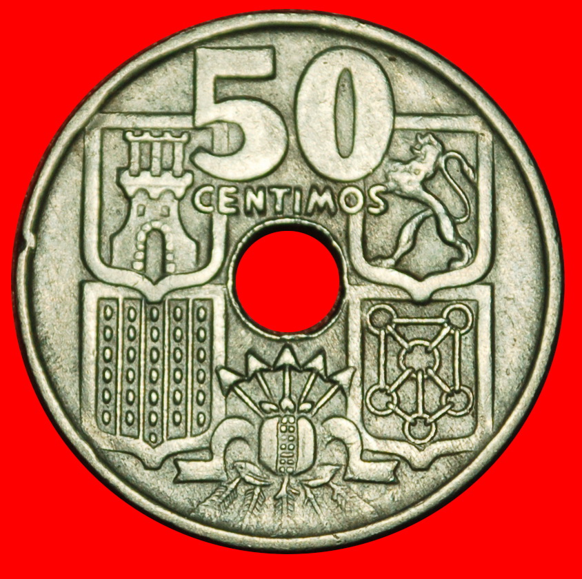 Ⰶ GENERALISSIMO FRANCO (1947-1975): SPAIN ★ 50 CENTIMOS 1956 (1949) ANCHOR!★LOW START★NO RESERVE!