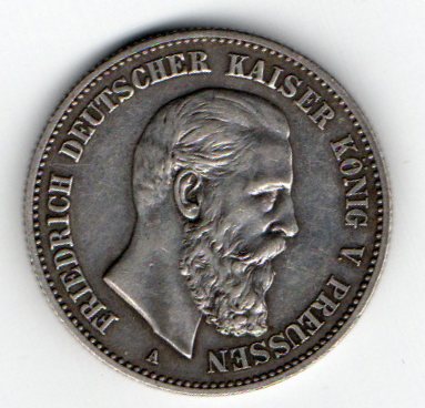 2 Mark Deutsches Reich Preussen 1888 A (Friedrich der III.)