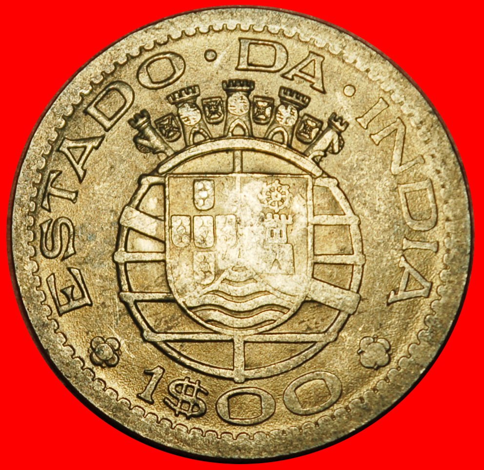 Ⰶ ARMILLARY SPHERE (1958-1959): PORTUGUESE INDIA ★ 1 ESCUDO 1959 ERROR! UNC★LOW START! ★ NO RESERVE!